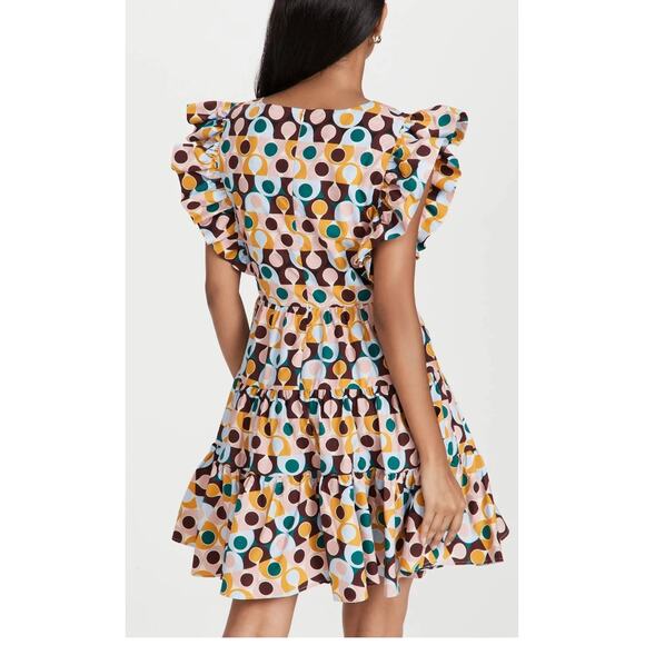 LA DOUBLE J Honeybun Cotton Poplin Mini Ruffle Flare Resort Dress Gumball Print - Picture 5 of 16